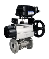Кран шаровой DN.ru BV3131P(3pc)-FP-F-ISO-H Ду65 Ру25, трехсоставной полнопроходной фланцевый, нержавеющая сталь SS304, PTFE, с пневмоприводом PA-DA-105-1 двойного действия и с электропневматическим поворотным позиционером YT-1000RSN с обратной связью