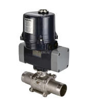 Кран шаровой DN.ru BV3131P(3pc)-FP-W-ISO-H LONG Ду10 Ру63 полнопроходной, под приварку, корпус - нержавеющая сталь SS304, уплотнение - PTFE, с электроприводом четвертьоборотным DN.ru QTSA-N-003EM-O0-220VAC с пружинным возвратом