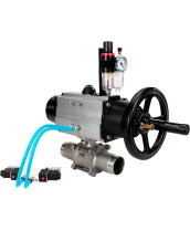 Кран шаровой DN.ru BV3232P(3pc)-FP-W-ISO-H LONG Ду80 Ру25, полнопроходной, трехсоставной, нержавеющая сталь 316, уплотнение - PTFE, под приварку, с пневмоприводом PA-DA-105-1, с пневмораспределителем 4V320-08 220В, БПВ AFC2000