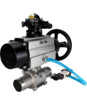Кран шаровой DN.ru BV3232P(3pc)-FP-W-ISO-H LONG Ду80 Ру25, полнопроходной, трехсоставной, нержавеющая сталь 316, уплотнение - PTFE, под приварку, с пневмоприводом PA-DA-105-1, с пневмораспределителем 4V320-10 220В, БКВ APL-210N