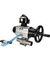 Кран шаровой DN.ru BV3232P(3pc)-FP-W-ISO-H LONG Ду80 Ру25, полнопроходной, трехсоставной, нержавеющая сталь 316, уплотнение - PTFE, под приварку, с пневмоприводом PA-DA-105-1, с пневмораспределителем 4V320-08 220В, БКВ APL-510N Ex