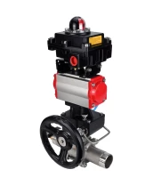 Кран шаровой DN.ru BV3232P(3pc)-FP-W-ISO-H LONG Ду10 Ру63, полнопроходной, нержавеющая сталь 316, уплотнение - PTFE, под приварку, с пневмоприводом PA-DA-052, с пневмораспределителем 4V320-08 220В, БКВ APL-410N Ex, ручным дублером MON1-250-T26-ISO