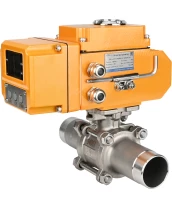 Кран шаровой DN.ru BV3131P(3pc)-FP-W-ISO-H LONG Ду15 Ру63, полнопроходной, трехсоставной, нержавеющая сталь 304, PTFE, под приварку, с электроприводом четвертьоборотным DN.ru QT-N-005EM-A1-24VDC-У1 HARK