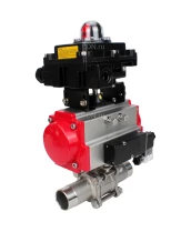 Кран шаровой DN.ru BV3232P(3pc)-FP-W-ISO-H LONG Ду20 Ру63 полнопроходной, корпус - нержавеющая сталь 316, уплотнение - PTFE, под приварку, с пневмоприводом DN.ru PA-SA-105, пневмораспределителем 4M310-08 24В и БКВ APL-410N EX