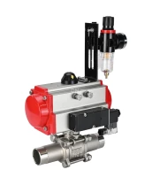 Кран шаровой DN.ru BV3232P(3pc)-FP-W-ISO-H LONG Ду10 Ру63 полнопроходной, корпус - нержавеющая сталь 316, уплотнение - PTFE, под приварку, с пневмоприводом DN.ru PA-SA-052, пневмораспределителем 4M310-08 24В и БПВ AFC2000