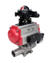Кран шаровой DN.ru BV3232P(3pc)-FP-W-ISO-H LONG Ду10 Ру63 полнопроходной, корпус - нержавеющая сталь 316, уплотнение - PTFE, под приварку, с пневмоприводом DN.ru PA-SA-052, пневмораспределителем 4M310-08 24В и БКВ APL-210N