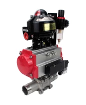 Кран шаровой DN.ru BV3232P(3pc)-FP-W-ISO-H LONG Ду10 Ру63 полнопроходной, корпус - нержавеющая сталь 316, уплотнение - PTFE, под приварку, с пневмоприводом DN.ru PA-SA-052, пневмораспределителем 4M310-08 24В, БКВ APL-510N EX и БПВ AFC2000