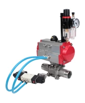 Кран шаровой DN.ru BV3232P(3pc)-FP-W-ISO-H LONG Ду10 Ру63 полнопроходной, корпус - нержавеющая сталь 316, уплотнение - PTFE, под приварку, с пневмоприводом DN.ru PA-SA-052, пневмораспределителем 4V320-10 220В и БПВ AFC2000