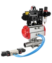 Кран шаровой DN.ru BV3232P(3pc)-FP-W-ISO-H LONG Ду25 Ру63 полнопроходной, корпус - нержавеющая сталь 316, уплотнение - PTFE, под приварку, с пневмоприводом DN.ru PA-SA-105, пневмораспределителем 4V320-08 220В, БКВ APL-410N EX и БПВ AFC2000