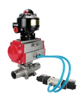 Кран шаровой DN.ru BV3232P(3pc)-FP-W-ISO-H LONG Ду10 Ру63 полнопроходной, корпус - нержавеющая сталь 316, уплотнение - PTFE, под приварку, с пневмоприводом DN.ru PA-SA-052, пневмораспределителем 4V320-08 220В и БКВ APL-510N EX