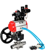 Кран шаровой DN.ru BV3131P(3pc)-FP-W-ISO-H LONG Ду50 Ру40 полнопроход., корпус - нерж.сталь 304, уплотнение - PTFE, под приварку, с пн.приводом PA-DA-083, пн.распределителем 4V320-08 220В, редуктором MON2-450-T28-ISO, БКВ APL-210N и БПВ AFC2000