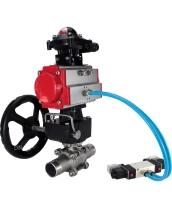Кран шаровой DN.ru BV3131P(3pc)-FP-W-ISO-H LONG Ду50 Ру40 полнопроход., корпус - нерж.сталь 304, уплотнение - PTFE, под приварку, с пн.приводом PA-DA-083, пн.распределителем 4V320-08 220В, редуктором MON2-450-T28-ISO и БКВ APL-210N