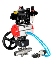 Кран шаровой DN.ru BV3232P(3pc)-FP-W-ISO-H LONG Ду50 Ру40 полнопроход., корпус - нерж.сталь 316, уплотнение - PTFE, под приварку, с пн.приводом PA-DA-083, пн.распределителем 4V320-10 220В, редуктором MON2-450-T28-ISO, БКВ APL-410N EX и БПВ AFC2000