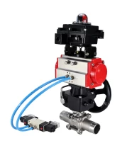 Кран шаровой DN.ru BV3131P(3pc)-FP-W-ISO-H LONG Ду50 Ру40 полнопроход., корпус - нерж.сталь 304, уплотнение - PTFE, под приварку, с пн.приводом PA-DA-083, пн.распределителем 4V320-08 220В, редуктором MON2-450-T28-ISO и БКВ APL-410N EX