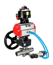 Кран шаровой DN.ru BV3232P(3pc)-FP-W-ISO-H LONG Ду100 Ру16 полнопроход., корпус - нерж.сталь 316, уплотнение - PTFE, под приварку, с пн.приводом PA-DA-105, пн.распределителем 4V320-10 220В, редуктором MON3-700-T38-ISO и БКВ APL-510N EX