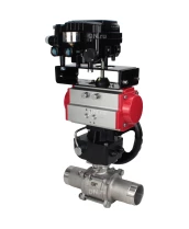 Кран шаровой DN.ru BV3131P(3pc)-FP-W-ISO-H LONG Ду50 Ру40 полнопроход., корпус - нерж.сталь 304, уплотнение - PTFE, под приварку, с пн.приводом DN.ru PA-DA-083, редуктором DN.ru MON2-450-T28-ISO и пневмопозиционером YT-1000RSN без обратной связи