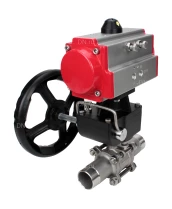 Кран шаровой DN.ru BV3131P(3pc)-FP-W-ISO-H LONG Ду50 Ру40 полнопроходной, корпус - нержавеющая сталь 304, уплотнение - PTFE, под приварку, с пневмоприводом DN.ru PA-DA-083 и редуктором DN.ru MON2-450-T28-ISO
