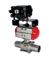 Кран шаровой DN.ru BV3131P(3pc)-FP-W-ISO-H LONG Ду65 Ру25 полнопроходной, корпус - нержавеющая сталь 304, уплотнение - PTFE, под приварку, с пневмоприводом DN.ru PA-DA-083 и пневмопозиционером YT-1000RSN с обратной связью