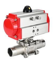 Кран шаровой DN.ru BV3232P(3pc)-FP-W-ISO-H LONG Ду15 Ру63 полнопроходной, корпус - нержавеющая сталь 316, уплотнение - PTFE, под приварку, с пневмоприводом DN.ru PA-SA-083