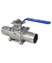 Кран шаровой DN.ru BV3232P(3pc)-FP-W-ISO-H LONG Ду100 Ру16 полнопроходной, трехсоставной, корпус - нержавеющая сталь 316, уплотнение - PTFE, под приварку, с рукояткой