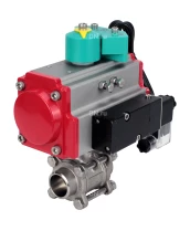 Кран шаровой DN.ru BV3232P(3pc)-FP-W-ISO-H Ду10 Ру63 полнопроходной, корпус - нержавеющая сталь 316, уплотнение - PTFE, под приварку, с пневмоприводом PA-DA-052, пневмораспределителем 4M310-08 220В и магнитным переключателем ALS200D
