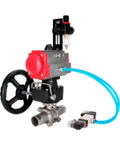 Кран шаровой DN.ru BV3131P(3pc)-FP-W-ISO-H LONG Ду50 Ру40 полнопроходной, корпус - нержавеющая сталь 304, уплотнение - PTFE, под приварку, с пневмоприводом PA-DA-083, пневмораспределителем 4V320-08 220В, редуктором MON2-450-T28-ISO и БПВ AFC2000