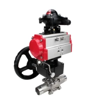 Кран шаровой DN.ru BV3131P(3pc)-FP-W-ISO-H LONG Ду50 Ру40 полнопроходной, корпус - нержавеющая сталь 304, уплотнение - PTFE, под приварку, с пневмоприводом DN.ru PA-DA-083, редуктором DN.ru MON2-450-T28-ISO и БКВ APL-210N