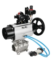 Кран шаровой DN.ru BV3232P(3pc)-FP-W-ISO-H Ду80 Ру25, полнопроходной, трехсоставной, нержавеющая сталь 316, уплотнение - PTFE, под приварку, с пневмоприводом PA-DA-105-1, пневмораспределителем 4V320-08 220В, БКВ APL-210N, БПВ AFC2000