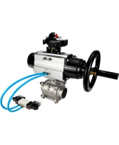 Кран шаровой DN.ru BV3232P(3pc)-FP-W-ISO-H Ду80 Ру25, полнопроходной, трехсоставной, нержавеющая сталь 316, уплотнение - PTFE, под приварку, с пневмоприводом PA-DA-105-1, пневмораспределителем 4V320-08 220В, БКВ APL-210N