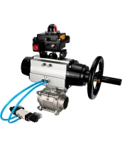 Кран шаровой DN.ru BV3232P(3pc)-FP-W-ISO-H Ду80 Ру25, полнопроходной, трехсоставной, нержавеющая сталь 316, уплотнение - PTFE, под приварку, с пневмоприводом PA-DA-105-1, пневмораспределителем 4V320-08 220В, БКВ APL-410N Ex