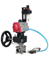 Кран шаровой DN.ru BV3232P(3pc)-FP-W-ISO-H Ду10 Ру63, полнопроходной, трехсоставной, нержавеющая сталь 316, уплотнение - PTFE, под приварку, с пневмоприводом PA-DA-052, пневмораспределителем 4V320-10 220В, ручным дублером MON1-250-T26-ISO, БПВ AFC2000
