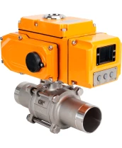 Кран шаровой DN.ru BV3232P(3pc)-FP-W-ISO-H LONG Ду10 Ру63 полнопроход., корпус - нерж.сталь 316, уплотнение - PTFE, под приварку, с 1/4-оборотным эл.приводом DN.ru QT-N-005EM-B1-220VAC-У1 c датчиком обратн. связи и входным управляющ. сигналом 0-10В
