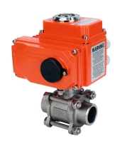 Кран шаровой DN.ru BV3232P(3pc)-FP-W-ISO-H WDVF Ду40 Ру40 полнопроходной, трехсоставной, корпус - нержавеющая сталь 316, уплотнение - PTFE, под приварку, с 1/4-оборотным электроприводом DN.ru QT-N-005EM-O1-220VAC-У1 HARK