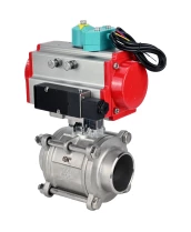 Кран шаровой DN.ru BV3232P(3pc)-FP-W-ISO-H WDVF Ду15 Ру63 полнопроходной, трехсоставной, корпус - нержавеющая сталь 316, уплотнение - PTFE, под приварку, с пневмоприводом PA-DA-052, пневмораспределителем 4М310-08 220В и магнитным переключателем ALS200D