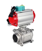 Кран шаровой DN.ru BV3232P(3pc)-FP-W-ISO-H WDVF Ду40 Ру40 полнопроходной, трехсоставной, корпус - нержавеющая сталь 316, уплотнение - PTFE, под приварку, с пневмоприводом PA-DA-065, пневмораспределителем 4М310-08 24В и магнитным переключателем ALS200D