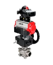 Кран шаровой DN.ru BV3232P(3pc)-FP-W-ISO-H WDVF Ду25 Ру63 полнопроходной, трехсоставной, нержавеющая сталь 316, уплотнение - PTFE, под приварку, с пневмоприводом PA-DA-052, пн.распределителем 4М310-08 220В, БКВ APL-210N, ручным дублером MON1-250-T26-ISO