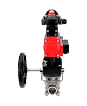 Кран шаровой DN.ru BV3232P(3pc)-FP-W-ISO-H WDVF Ду25 Ру63 полнопроходной, трехсоставной, нержавеющая сталь 316, уплотнение - PTFE, под приварку, с пневмоприводом PA-DA-052, пн.распределителем 4М310-08 220В, БКВ APL-210N, ручным дублером MON1-250-T26-ISO