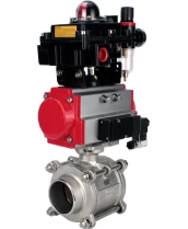 Кран шаровой DN.ru BV3232P(3pc)-FP-W-ISO-H WDVF Ду40 Ру40 полнопроходной, трехсоставной, корпус - нержавеющая сталь 316, уплотнение - PTFE, под приварку, с пневмоприводом PA-SA-105, пневмораспределителем 4М310-08 220В, БКВ APL-410N EX, БПВ AFC2000