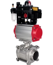 Кран шаровой DN.ru BV3232P(3pc)-FP-W-ISO-H WDVF Ду40 Ру40 полнопроходной, трехсоставной, корпус - нержавеющая сталь 316, уплотнение - PTFE, под приварку, с пневмоприводом PA-SA-105, пневмораспределителем 4М310-08 220В, БКВ APL-410N EX, БПВ AFC2000