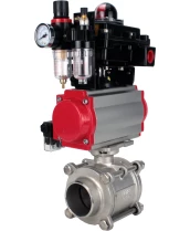Кран шаровой DN.ru BV3232P(3pc)-FP-W-ISO-H WDVF Ду40 Ру40 полнопроходной, трехсоставной, корпус - нержавеющая сталь 316, уплотнение - PTFE, под приварку, с пневмоприводом PA-SA-105, пневмораспределителем 4М310-08 220В, БКВ APL-410N EX, БПВ AFC2000