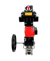 Кран шаровой DN.ru BV3232P(3pc)-FP-W-ISO-H WDVF Ду32 Ру63 полнопроходной, трехсоставной, нерж. сталь 316, PTFE, под приварку, с пн.приводом PA-DA-052, пн.распределителем 4М310-08 24В, БКВ APL-410N EX, руч. дублером MON1-250-T26-ISO, БПВ AFC2000