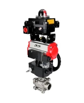 Кран шаровой DN.ru BV3232P(3pc)-FP-W-ISO-H WDVF Ду32 Ру63 полнопроходной, трехсоставной, нержавеющая сталь 316, уплотнение - PTFE, под приварку, с пневмоприводом PA-DA-052, пн.распределителем 4М310-08 24В, БКВ APL-410N EX, ручным дублером MON1-250-T26-ISO