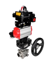 Кран шаровой DN.ru BV3232P(3pc)-FP-W-ISO-H WDVF Ду32 Ру63 полнопроходной, трехсоставной, нержавеющая сталь 316, уплотнение - PTFE, под приварку, с пневмоприводом PA-DA-052, пн.распределителем 4М310-08 24В, БКВ APL-410N EX, ручным дублером MON1-250-T26-ISO