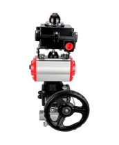 Кран шаровой DN.ru BV3232P(3pc)-FP-W-ISO-H WDVF Ду32 Ру63 полнопроходной, трехсоставной, нержавеющая сталь 316, уплотнение - PTFE, под приварку, с пневмоприводом PA-DA-052, пн.распределителем 4М310-08 24В, БКВ APL-410N EX, ручным дублером MON1-250-T26-ISO