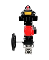 Кран шаровой DN.ru BV3232P(3pc)-FP-W-ISO-H WDVF Ду32 Ру63 полнопроходной, трехсоставной, нержавеющая сталь 316, уплотнение - PTFE, под приварку, с пневмоприводом PA-DA-052, пн.распределителем 4М310-08 24В, БКВ APL-410N EX, ручным дублером MON1-250-T26-ISO