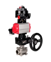 Кран шаровой DN.ru BV3232P(3pc)-FP-W-ISO-H WDVF Ду32 Ру63 полнопроходной, трехсоставной, нержавеющая сталь 316, уплотнение - PTFE, под приварку, с пневмоприводом PA-DA-052, пн.распределителем 4М310-08 24В, БКВ APL-510N EX, ручным дублером MON1-250-T26-ISO