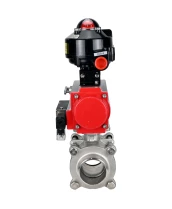 Кран шаровой DN.ru BV3232P(3pc)-FP-W-ISO-H WDVF Ду40 Ру40 полнопроходной, трехсоставной, корпус - нержавеющая сталь 316, уплотнение - PTFE, под приварку, с пневмоприводом PA-SA-105, пневмораспределителем 4М310-08 220В, БКВ APL-510N EX