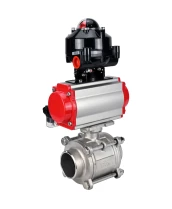 Кран шаровой DN.ru BV3232P(3pc)-FP-W-ISO-H WDVF Ду40 Ру40 полнопроходной, трехсоставной, корпус - нержавеющая сталь 316, уплотнение - PTFE, под приварку, с пневмоприводом PA-SA-105, пневмораспределителем 4М310-08 220В, БКВ APL-510N EX