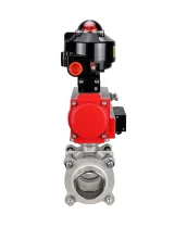 Кран шаровой DN.ru BV3232P(3pc)-FP-W-ISO-H WDVF Ду40 Ру40 полнопроходной, трехсоставной, корпус - нержавеющая сталь 316, уплотнение - PTFE, под приварку, с пневмоприводом PA-SA-105, пневмораспределителем 4М310-08 220В, БКВ APL-510N EX