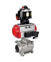 Кран шаровой DN.ru BV3232P(3pc)-FP-W-ISO-H WDVF Ду40 Ру40 полнопроходной, трехсоставной, корпус - нержавеющая сталь 316, уплотнение - PTFE, под приварку, с пневмоприводом PA-SA-105, пневмораспределителем 4М310-08 220В, БКВ APL-510N EX